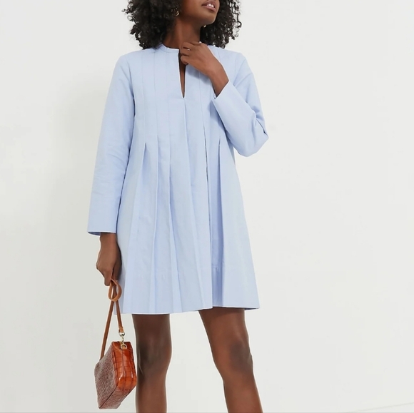 Tuckernuck Luella Mini Dress Sky Blue Pleated Cotton Pockets Summer Size Large - Picture 1 of 16